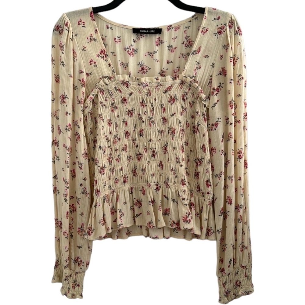 NWOT Sugarlips Floral Blouse Ruched Flower Off Shoulder Smocked Top